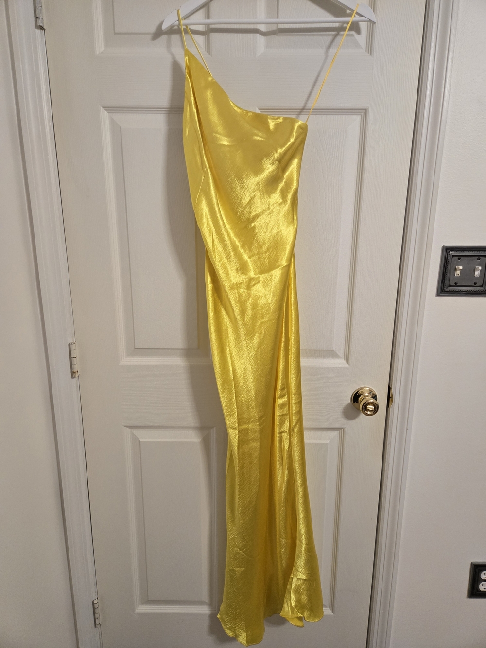 Skylar + Madison Bright Yellow Satin One Shoulder Slip Dress Size Medium